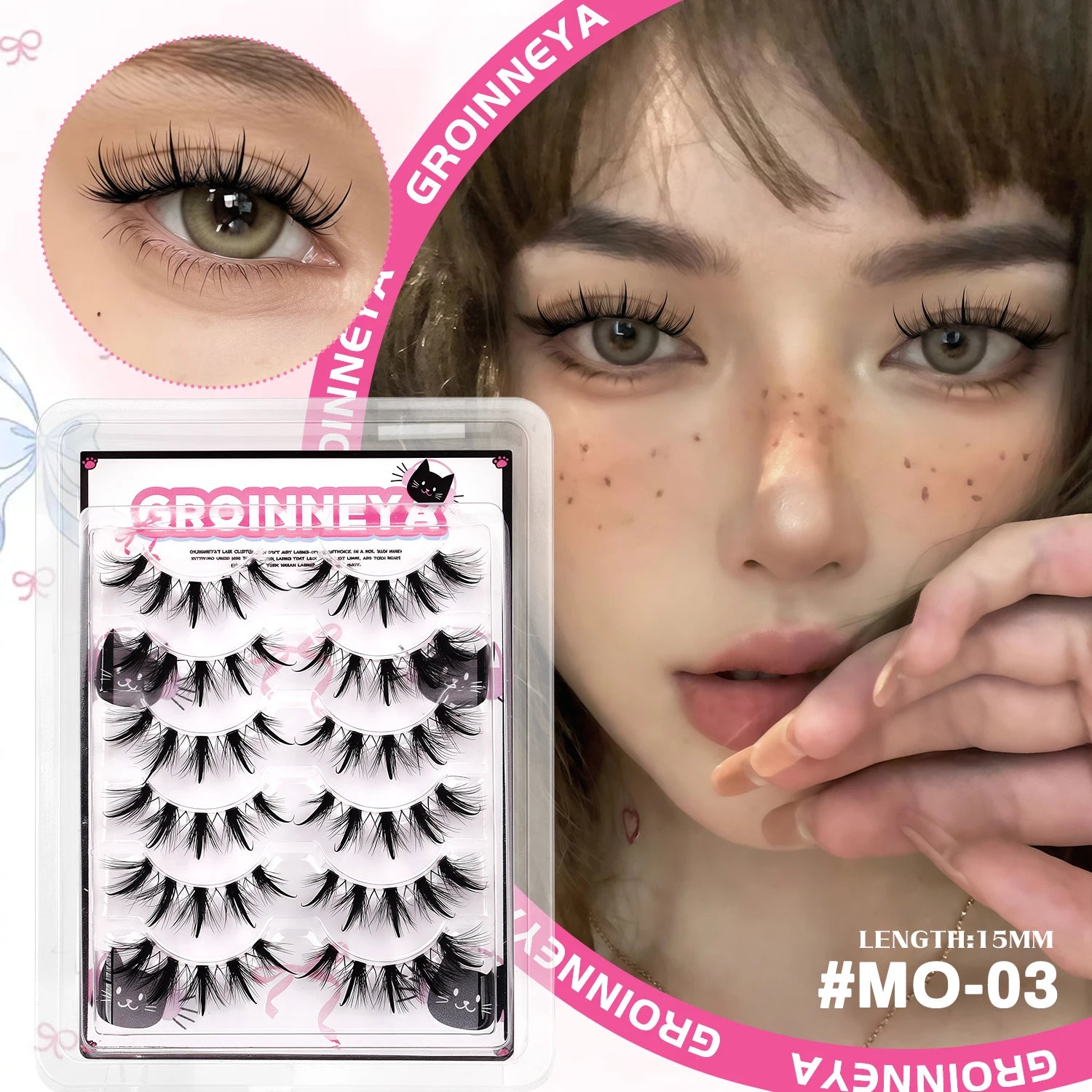 GROINNEYA Manga Lashes 3D Natural False Lashes Soft Cross Wispy Natural Eyelashes Cat Eye Lashes 3d Faux Mink Lashes