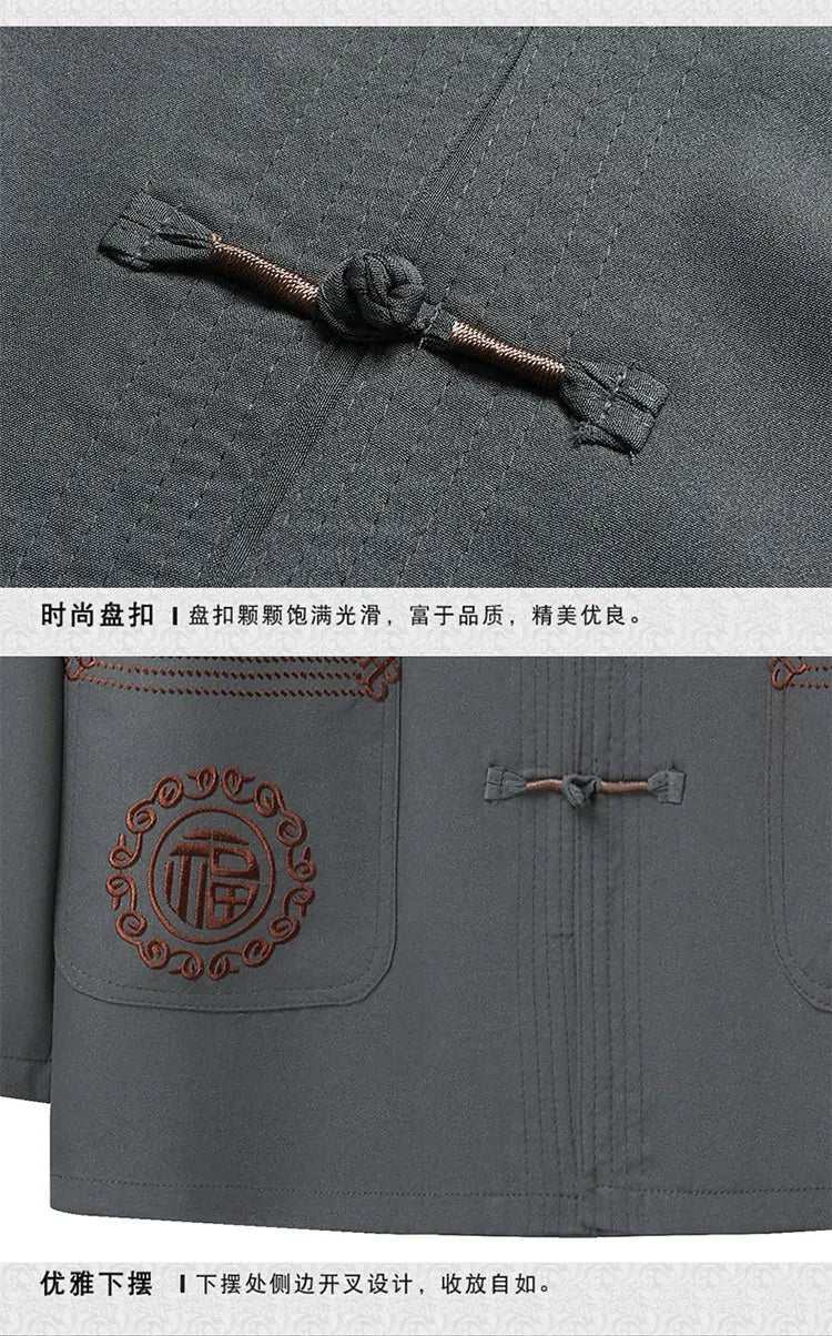 Tang Suit (top + Pants) Men's Middle-aged and Elderly Father Long Sleeve Old Man Clothes Grandpa Wear Chinese Style Tai Chi Suit