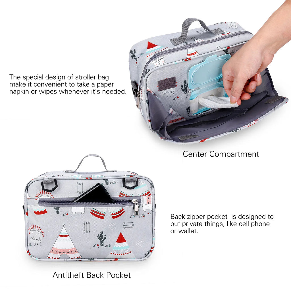 Baby Stroller Bag Waterproof Portable Outing Travel Mummy Bag Multifunction Diaper Bottle Storage Hanging Bag Pram Organizer