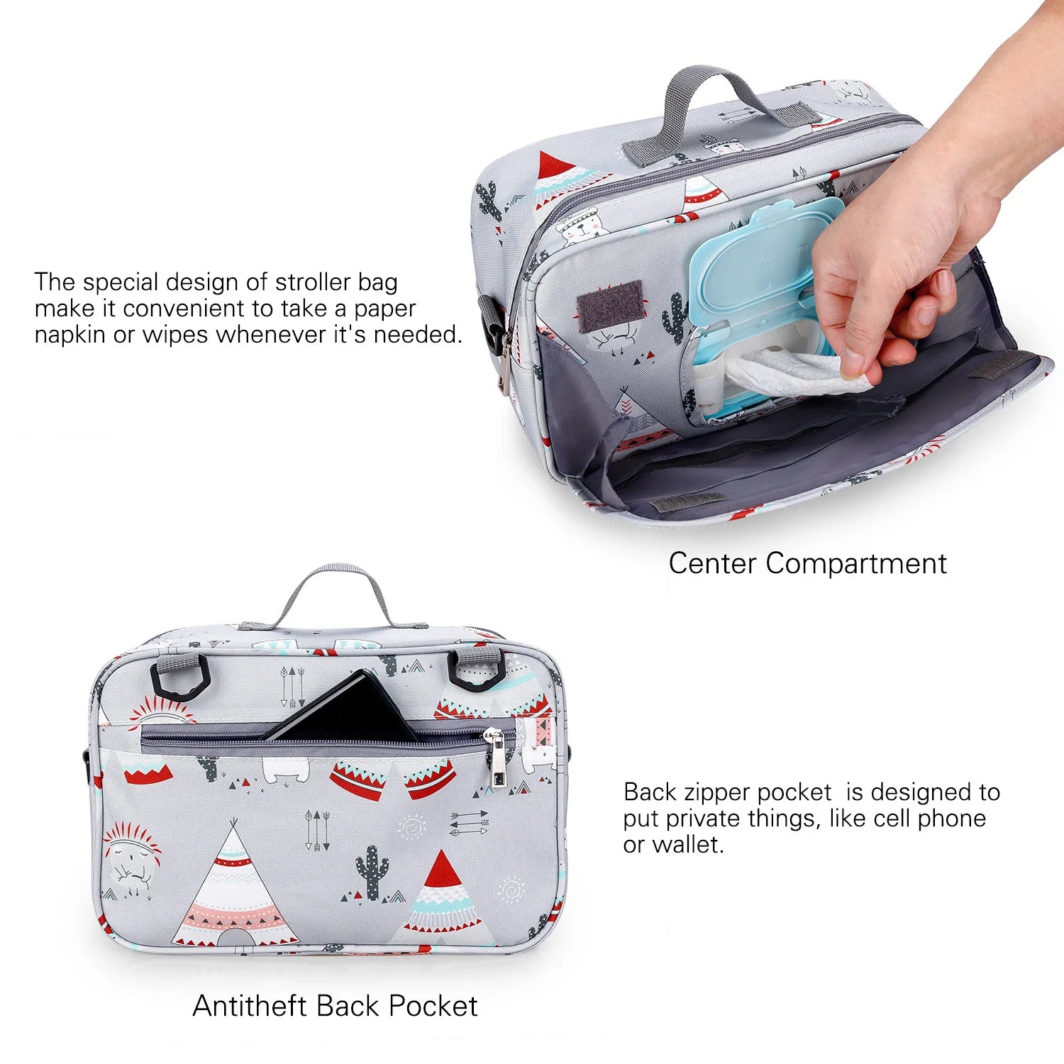 Baby Stroller Bag Waterproof Portable Outing Travel Mummy Bag Multifunction Diaper Bottle Storage Hanging Bag Pram Organizer