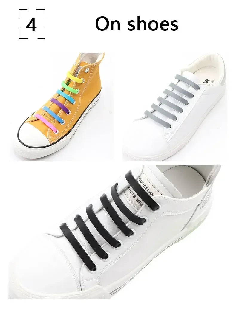 NEW 12pcs/lot Silicone Shoelaces No Tie Elastic Shoe Laces Special Shoestrings for Kid/Adult Lacing Rubber Sneakers Shoe Lace