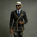 Luxury Men's Suit Black Striped Double Breasted Jacket Pants Formal Groom Tuxedos men suits wedding prom Male Dress Outfit