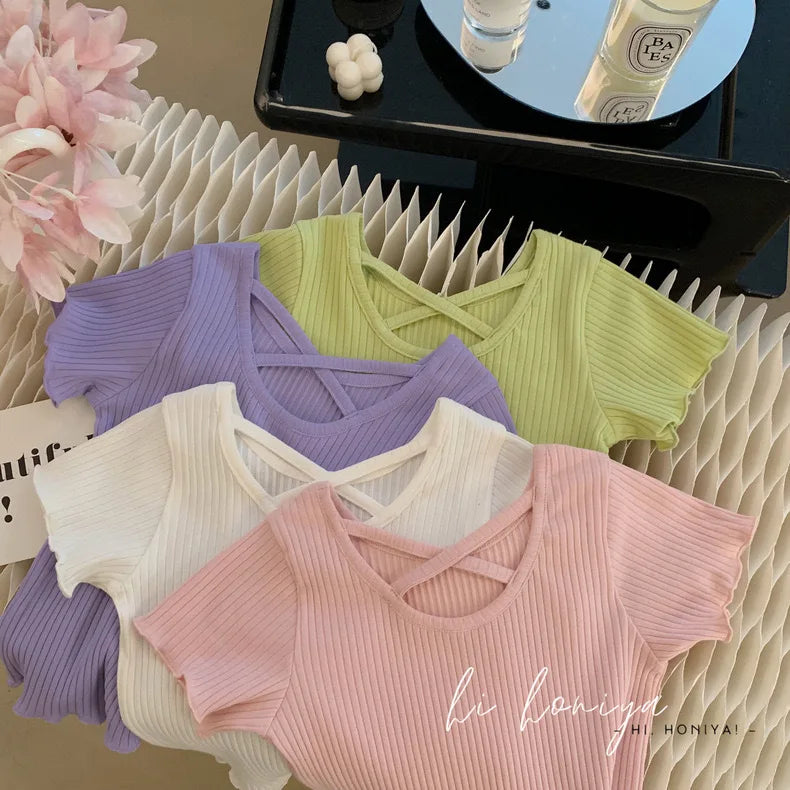 Girls T-Shirt Summer Children Short-Sleeved Casual Thin Soft Tops Simple Solid Color Kids Clothing 2-6 Years Baby Tees