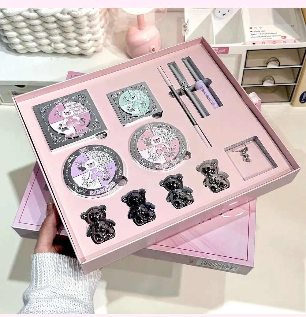 Marie Set de Maquillaje Facial Art Value — Incluye 4 Lip Mud, Lápiz de Cejas, Máscara, Tinte de Cejas, Polvo Compacto, Rubor, Contorno y Sombras de Ojos