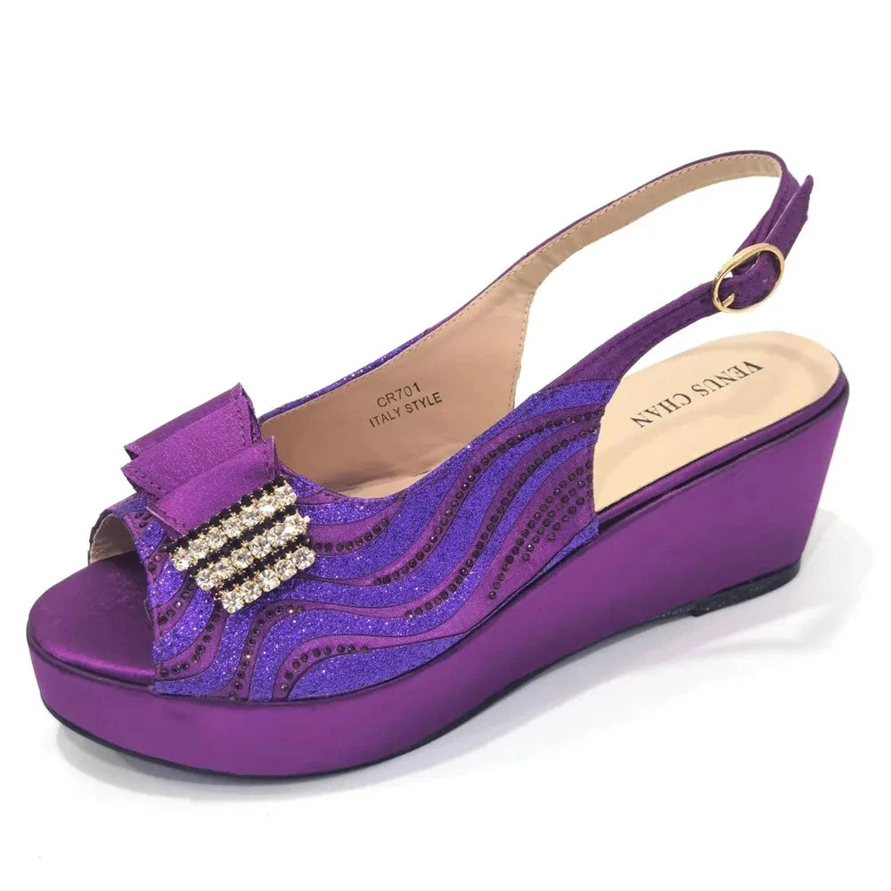 Sandals Italian Fashion Casual Flat Slippers Hollowed Out With Diamonds Women's Shoes African Party Outdoor Shoes