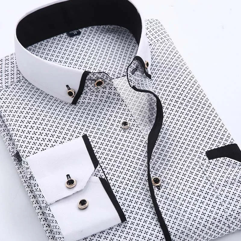 White Big Size 5XL Men Dress Shirt 2026 New Long Sleeve Slim Fit Button Down Collar Good Quality Printed Business Shirts