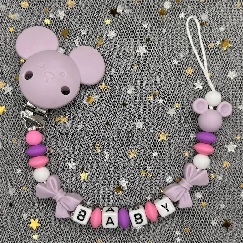 2024 Baby Teether Handmade Personalized Name Pacifier Clips Holder Chains Silicone Pacifier Chain Clips Baby Teething Chain Gift
