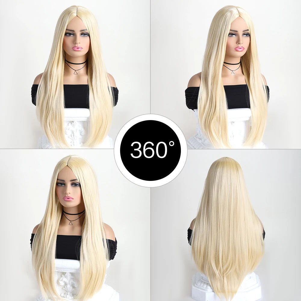 Wig with Bangs for Women  Long Straight Heat Resistant Synthetic Wig for Daily Use, Party, Halloween, Cosplay 26 Inch Wig for