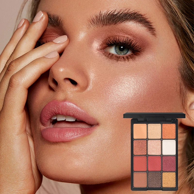 12-Color Eyeshadow Palette – Pearlescent, Matte, Fine Shimmer, Glitter, Earth Tones, Long Lasting Eye Shadows, High-Performance