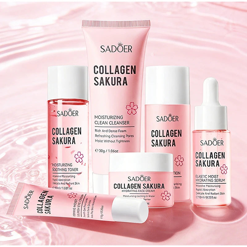 Korean Sakura Skin Care Sets Moisturizing Nourishing Face Cream Serum Toner Lotion Eye Cream Face Skin Care Gift Box Set