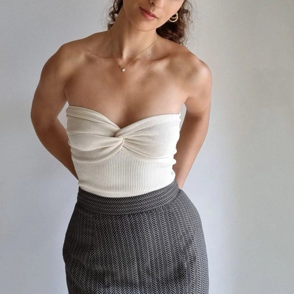 Tossy Knit Tube Tops Women White Strapless Corset Tops Summer Basic Backless Off Shoulder Crop Top Bustier Casual Streetwear