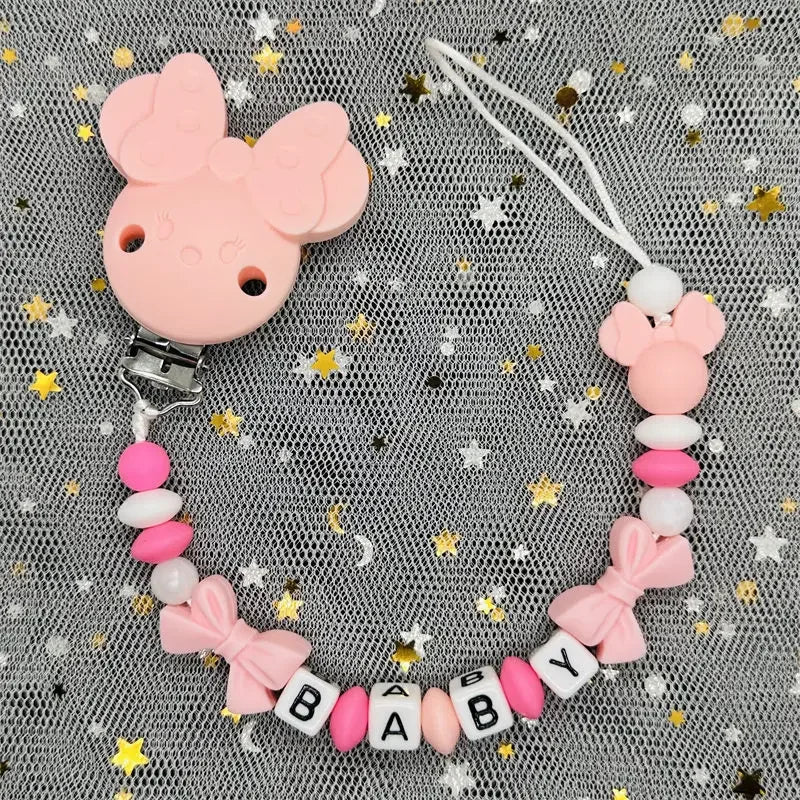 2024 Baby Teether Handmade Personalized Name Pacifier Clips Holder Chains Silicone Pacifier Chain Clips Baby Teething Chain Gift