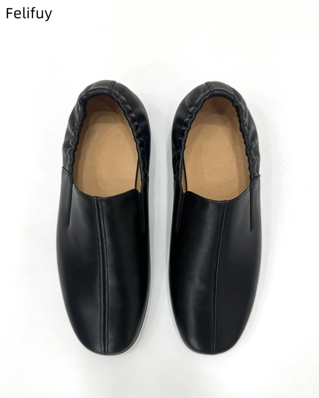 Black Casual Low-Heel Men's Genuine Leather Flat Shoes Korean Style Slip-On Loafers Fashionable Black Business Shoes round Toe