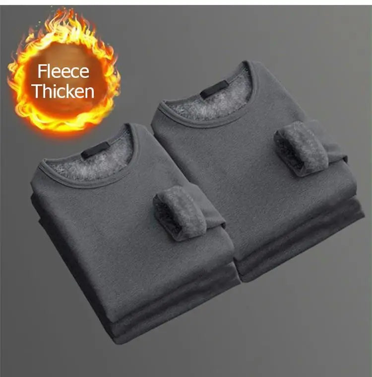 Epligg 1PCS Men's Long-sleeved Winter Thermal Underwear Plus Velvet Padded T-shirt Slim Solid Color O-Neck Bottoming Shirt
