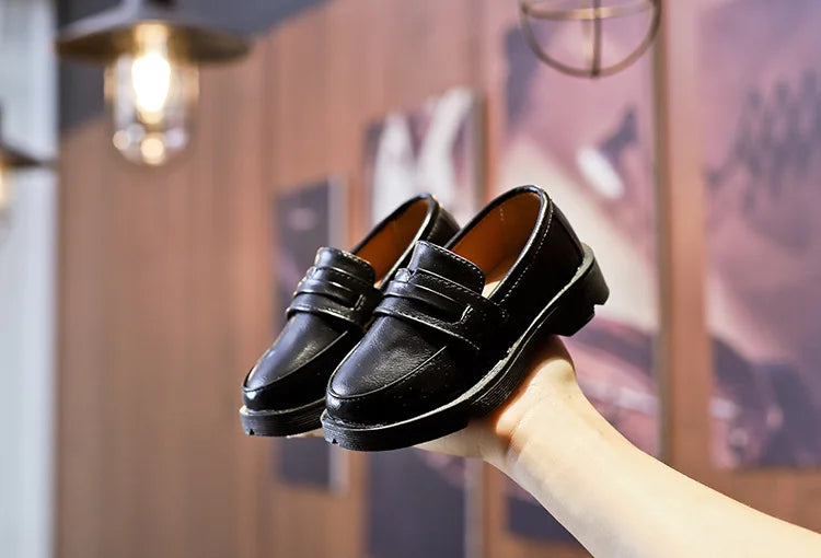 2025Kids Loafers Slip-on Pu Leather Shallow Black Brown Boys Girls Flat Shoes 21-36 Toddler Fashion Leisure Children Casual Shoe