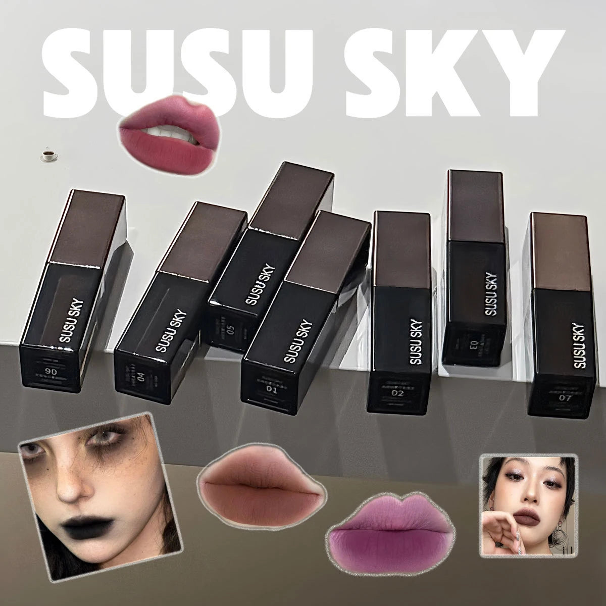 Waterproof Punk Gothic Matte Black Lipstick Purple Lipgloss Makeup Mousse Lip Mud Dark Red Brown Lipstick Non-stick Cup Lip Tint