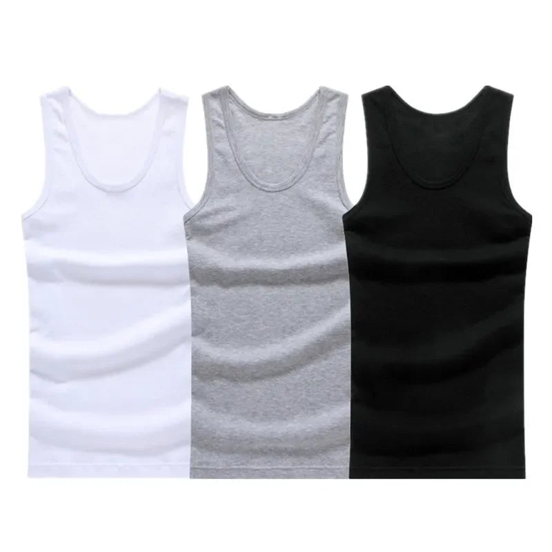 3pcs/lot Cotton Mens Underwear Sleeveless Tank Top Solid Muscle Vest Undershirts O-neck Gym clothing T-shirt men's vest Male 3XL