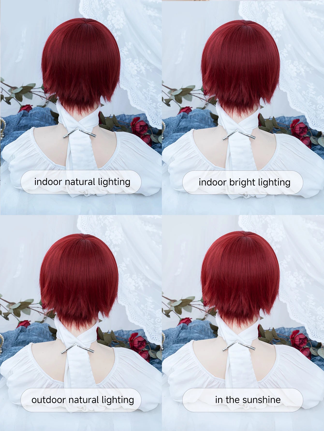8Inch Wine Red Color Handsome Synthetic Wigs With Bangs Short Straight Hair For Man or Women Daily Use Cosplay Heat Resistant