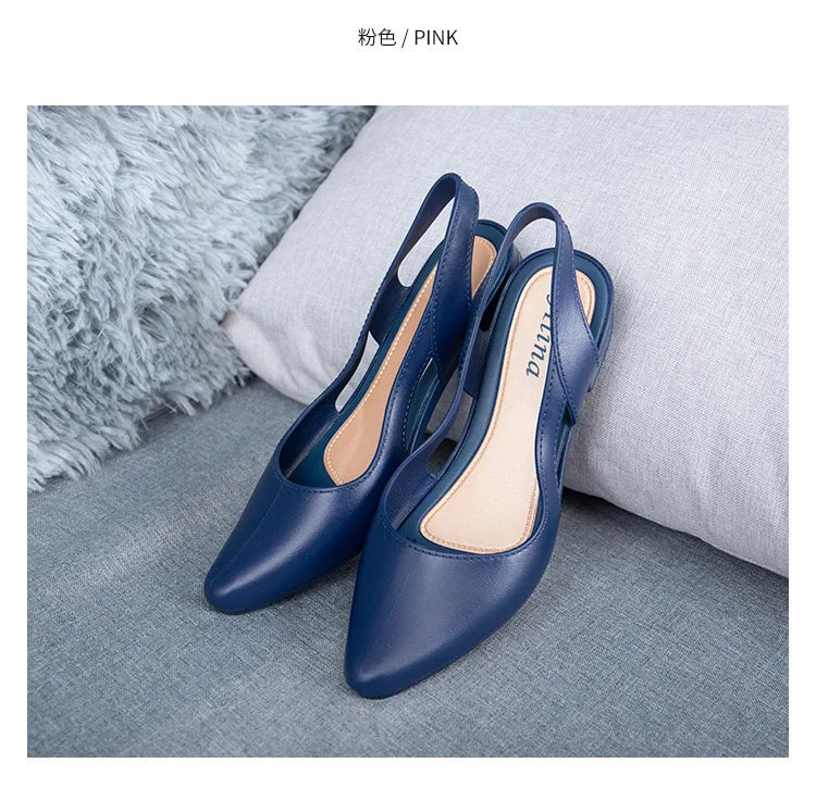 Sandals  Fashion New Elegant Women Shallow Mouth Medium Low Heel Non-slip Shoes Breathable Casual Comfortable Jelly Sandals
