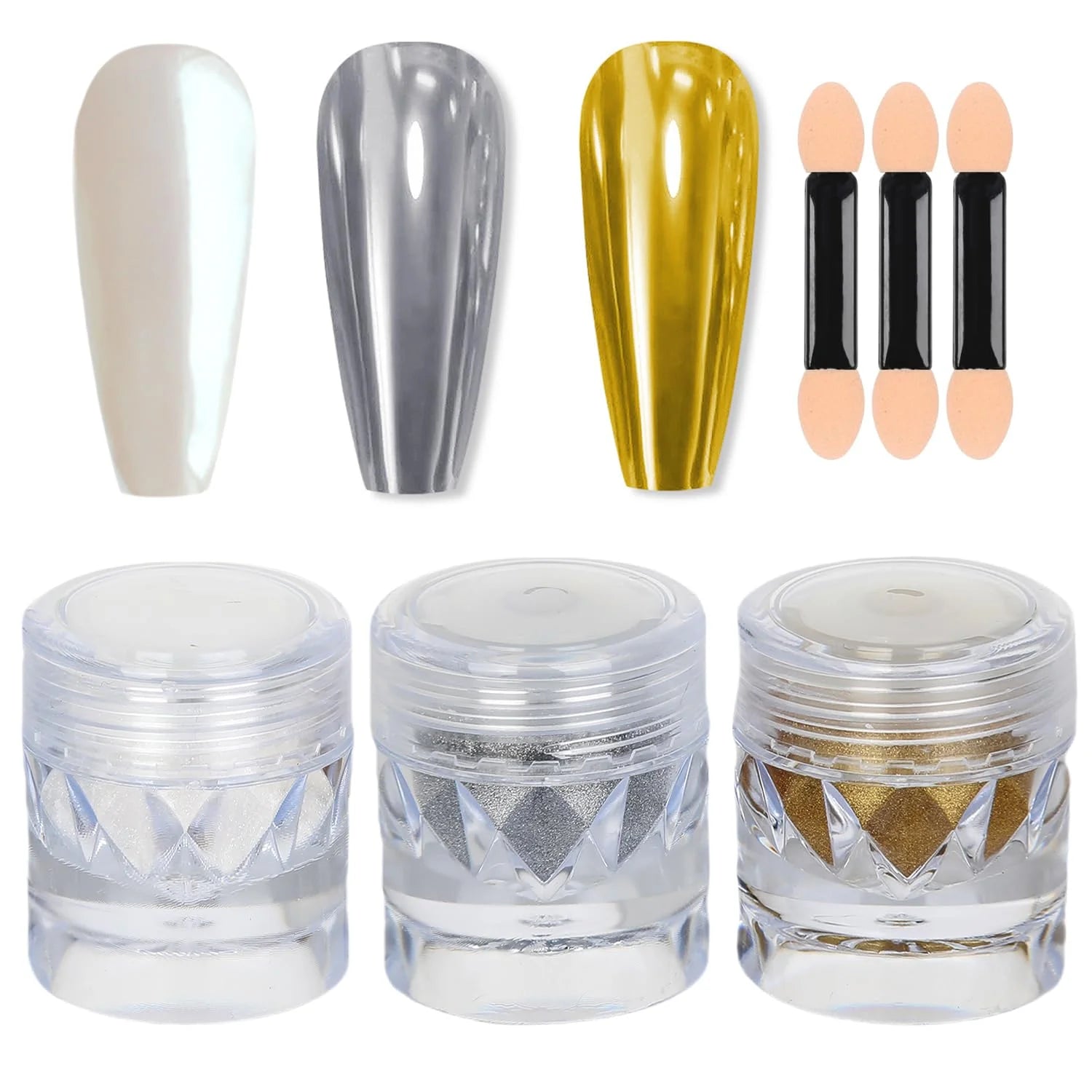3-piece mirror-finish nail polish powder set, perfect for DIY nail art and creating captivating artistic nail designs. A great t