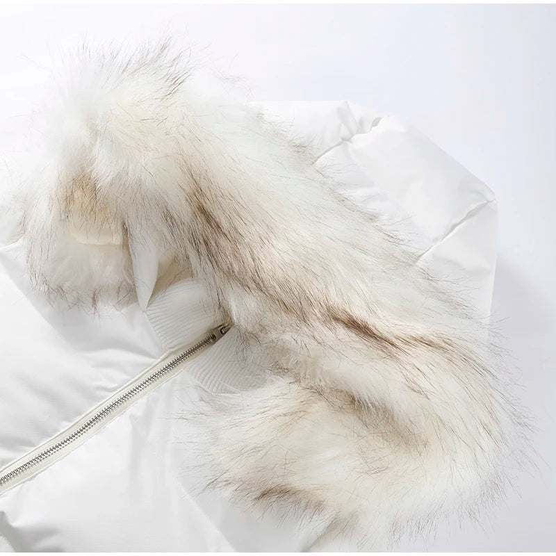 Chic Fur Collar Hooded Women's Cotton Jacket Solid Zipper Slim Waist Pocket Warm Thick Coat 2025 Autumn Winter Lady New Outwear