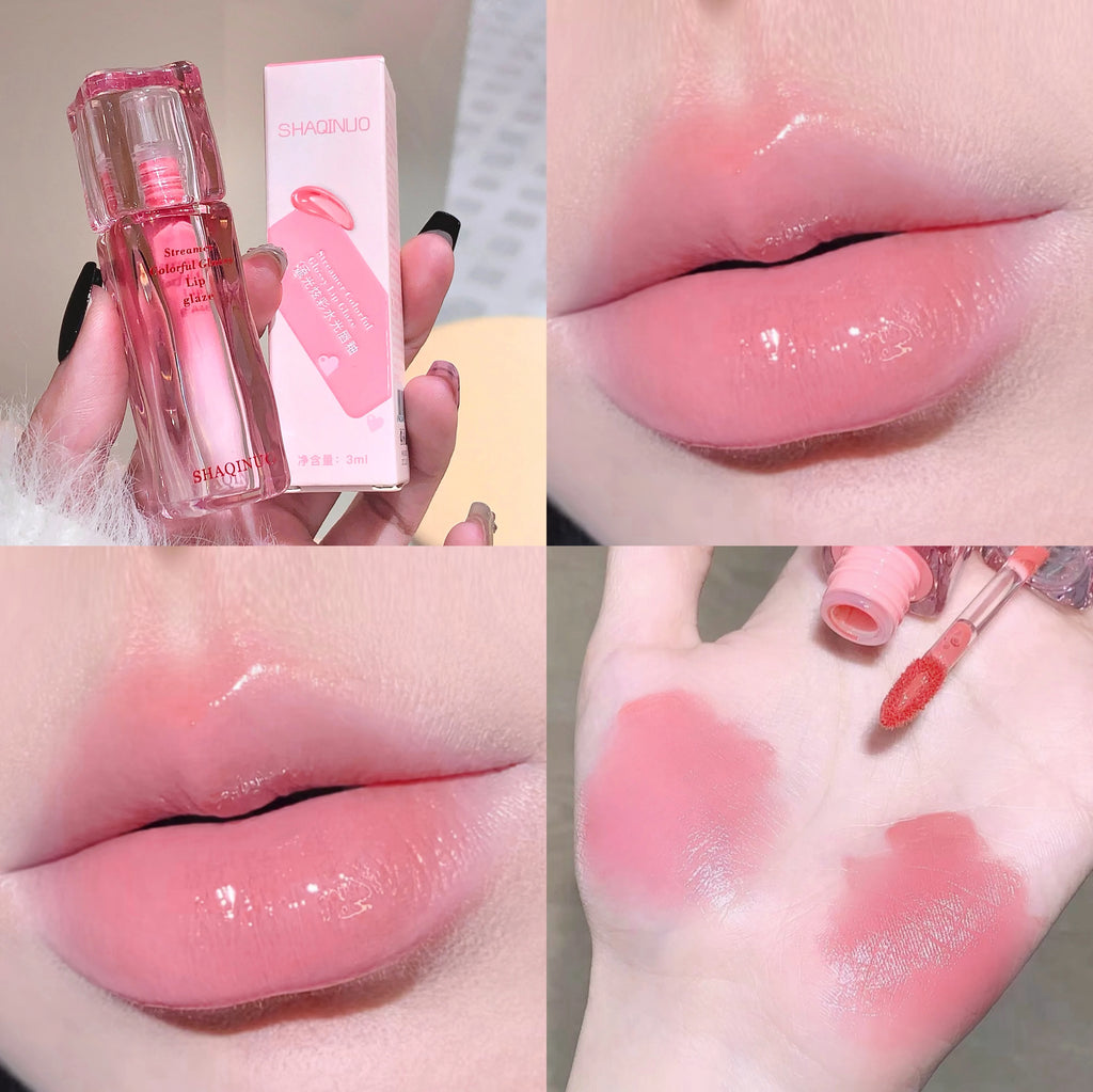 SHAQINUO Streamer Colorful Water Gloss Lip Glaze Mirror Water Gloss Moisturizing Lip Plumping Color Whitening