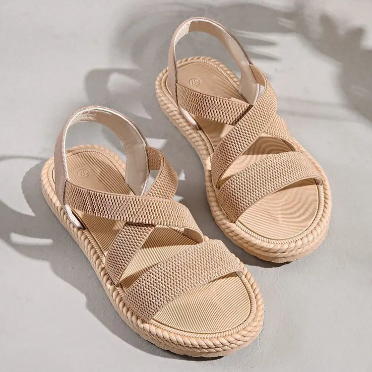 Summer New Flats Sole Women Sandals Fashion Cross Band Plus Size 43 Beach Sandels 2025 Hot Seller Ladies Vacation Zapatillas