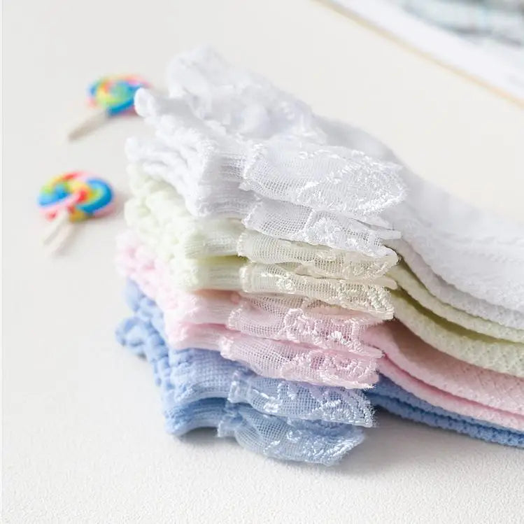 4Pairs Baby Girls Lace Socks Spring Summer Ruffle Princess Mesh Children Ankle Short Breathable Cotton Toddler Kids Socken 1-6Y