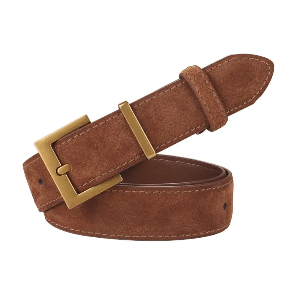 Women Belt Suede Cowhide Genuine Leather Belt 2.8cm Wide Fashion Belts With Metal Buckle Matched For Jeans Dresses Waistband