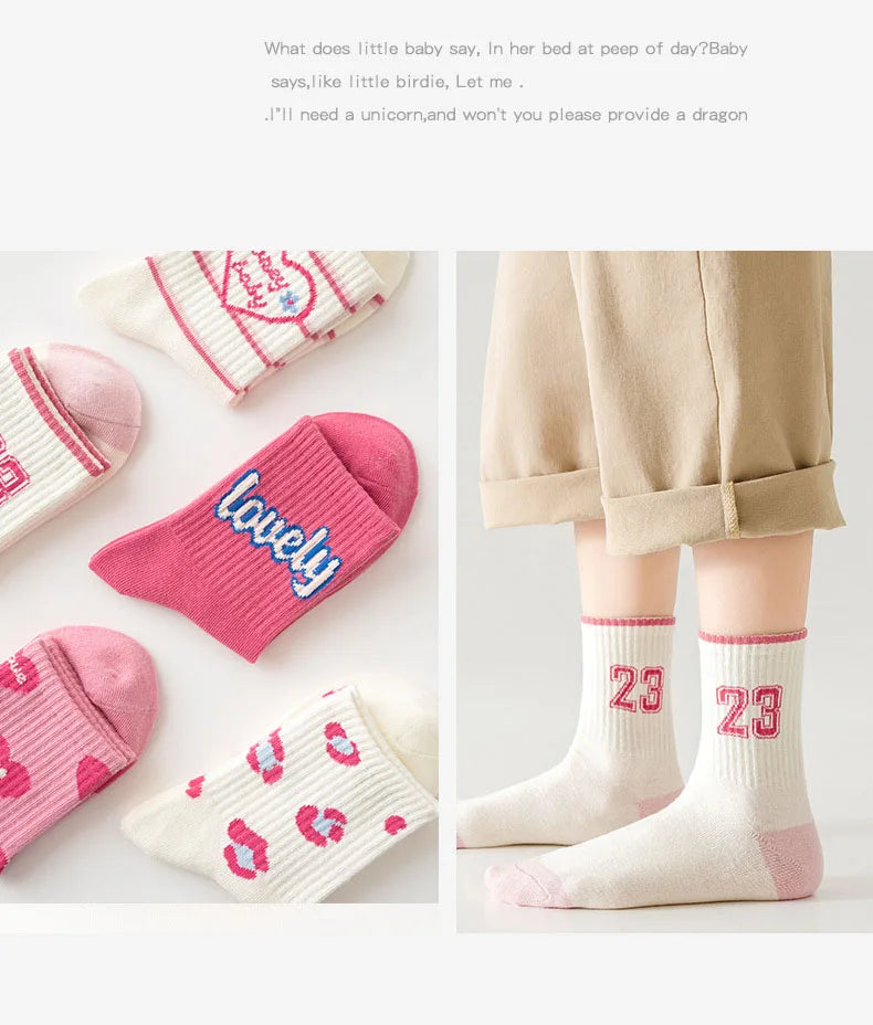 5 Pairs Spring Socks Children's Socks Girls Boys Trendy Pattern Sport Sock Socks Autumn Kids Socks Cotton Sock for 3-12T