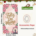 2D plane, 1 banner in Spanish and English saying "Happy Mother's Day" - pink roses and leaves curtain for the door
