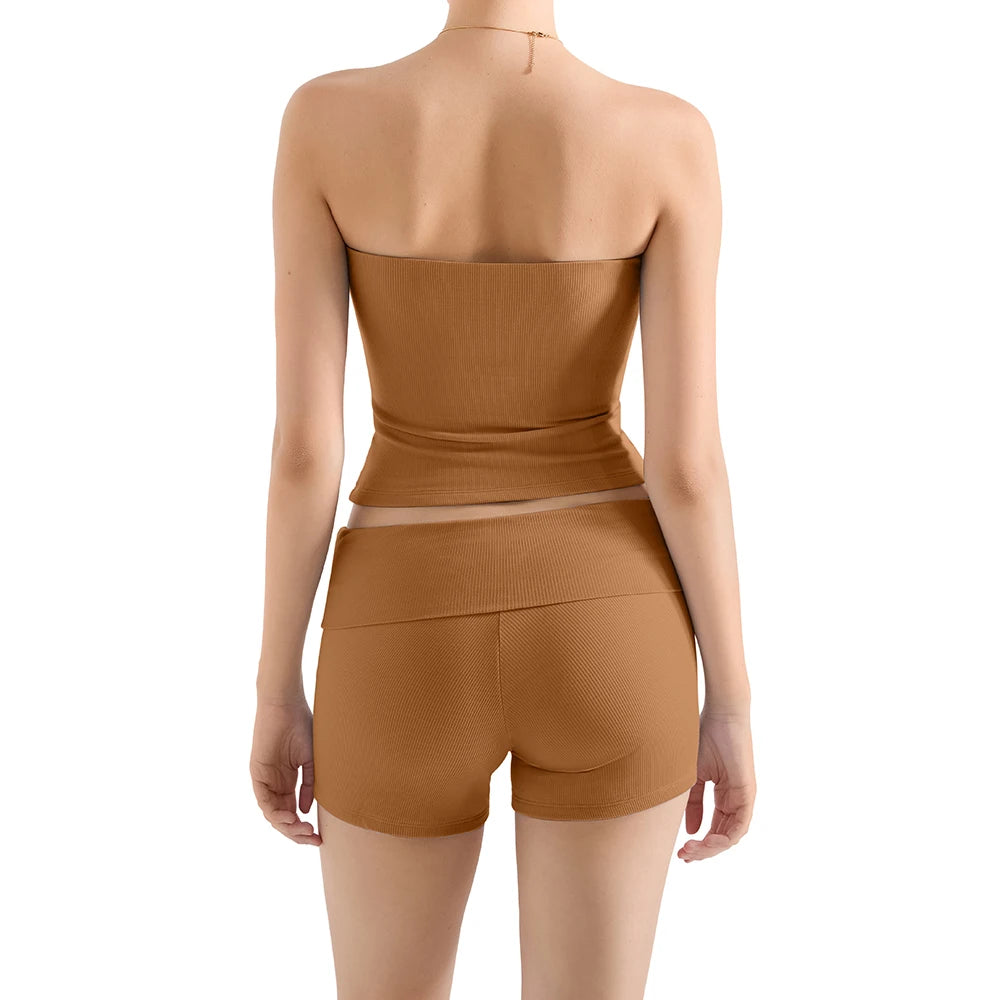 Women Shorts Set 2 Pieces Seamless Yoga Set Workout Tracksuit Bandeau Bra and Sports Suits Summer Fitness Sports Set Women