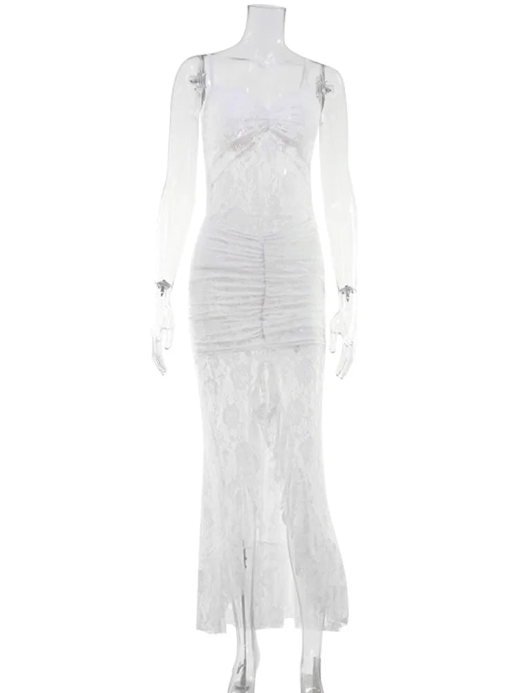 CNYISHE Lace Sheer Camisoles Solid Split V Neck Sheath Women Dresses Fashion Holiday Beach Sexy Club Female Bodycon Vestidos