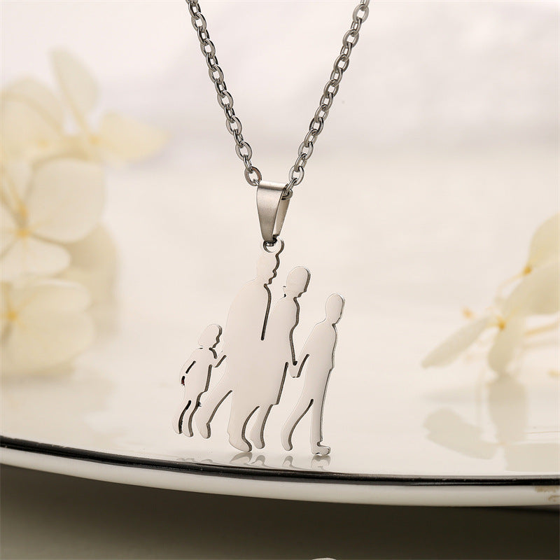 Mom and Father Daughter Sun Family Necklace Stainless Steel Chain Children Silver Color Pendant Jewelry Women Mother's Day Gift