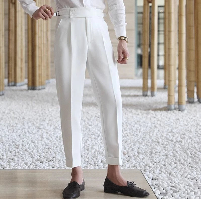 Straight Man Suits Pants Social Tailoring Business High Waist Trousers for Men Summer 2025 Formal New in Work Wear Elegant Up