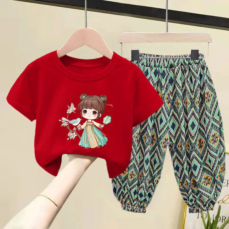 Kids Clothes Girl Sets Summer Little Girls Children Clothing Baby Suit Toddlers Girl T-shirt Short Sleeve Trousers 2pcs Cotton