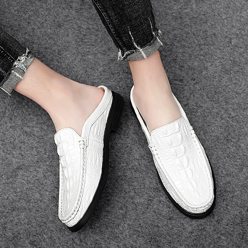 Black Half Shoes for Men Leather Shoes Men Mules Casual Shoes Men Fashion Social Big Size Mocassin Elegantes Walking Shoes