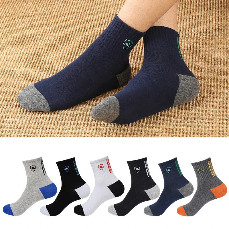 5 Pairs Men's Mid-Calf Socks Cotton Breathable Warm Sports Socks Autumn Winter Sweat-Absorbing Long Casual Trendy Style