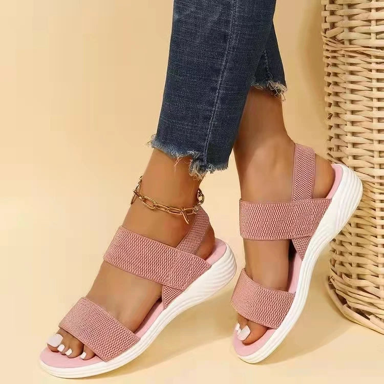 Sandals Elegant Low Heel Women's Orthopedic Shoes Women's Open Toe 2023 Solid Color New Large 25-45 Flat Thick Heel Casual Shoes
