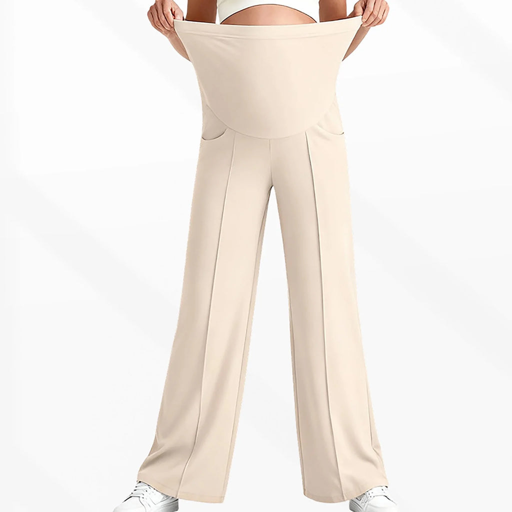 Maternity Pants Over The Belly Yoga Dress Elastic Waistband Stretchy Wide Leg Work Pregnancy Trousers with Pockets Sportswear