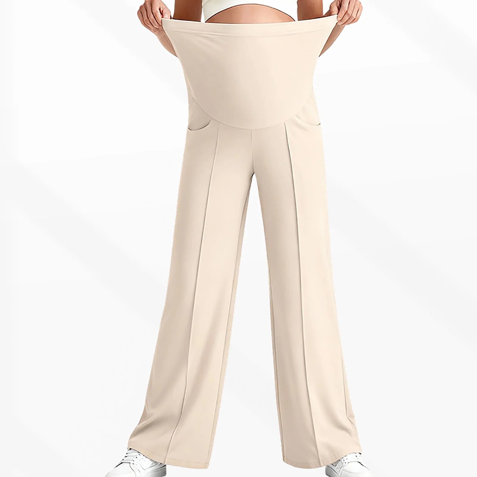 Maternity Pants Over The Belly Yoga Dress Elastic Waistband Stretchy Wide Leg Work Pregnancy Trousers with Pockets Sportswear