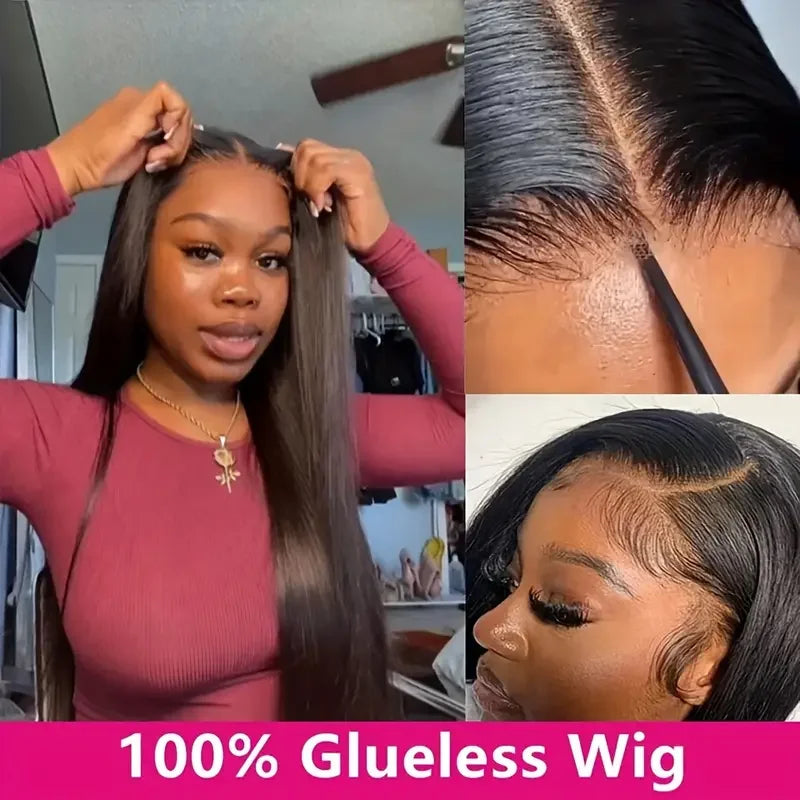 Glueless Wigs Virgin Human Hair Ready To Wear Pre Plucked Pre Cut No Glue 6X4 Bone Straight 100% Human Hair Lace Wigs for Women