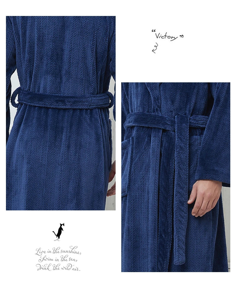 Plus Size 3XL 4XL Men Flannel Robe Winter Thickened Sleepwear Kimono Bathrobe Gown Warm Coral Fleece Loose Home Wear Nighwtear