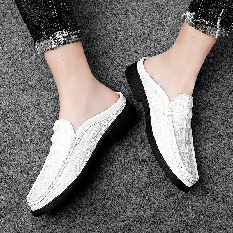 Black Half Shoes for Men Leather Shoes Men Mules Casual Shoes Men Fashion Social Big Size Mocassin Elegantes Walking Shoes
