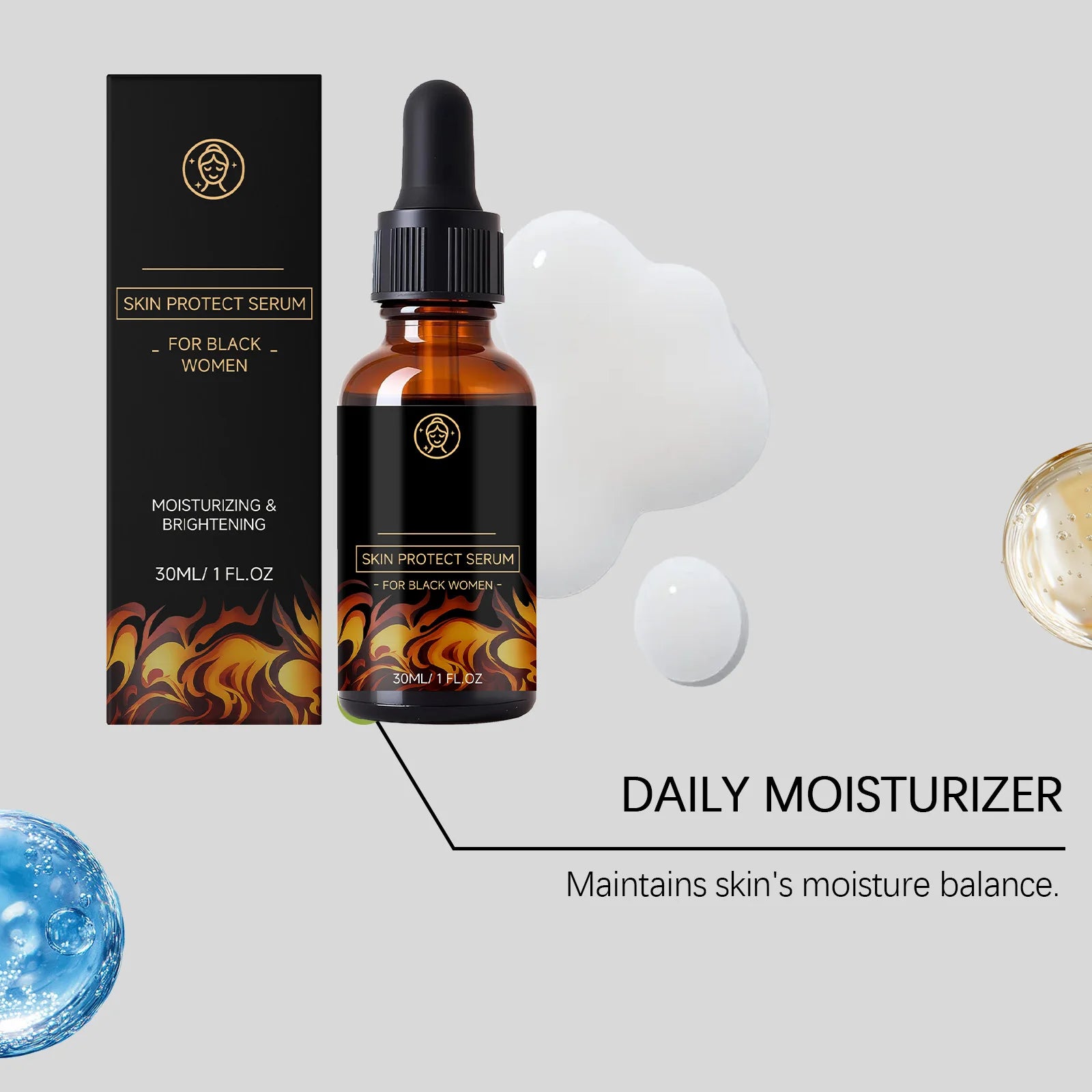 Facial skin care essence nourishes and brightens the skin on the face, providing daily moisture retention.