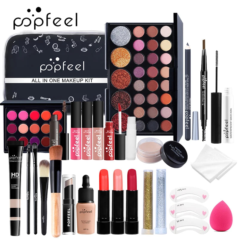 Marie Kit de Maquillaje Todo en Uno para Mujer — Set Completo con Cejas, Delineador y Sombras de Ojos