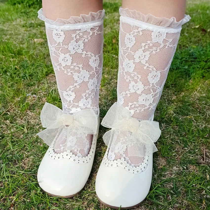 Baby Girls Knee High Socks Long Kids Soft Lace Stuff Princess Sock Ruffle Cute White Girl Socks For 0-6Years