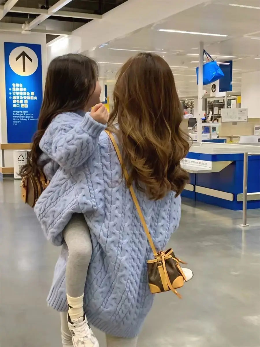 Mother And Daughter Sweater Mom And Son Matching Clothes Equal Korean Fashion Children's Clothing Women Winter Knit Tops Jumper