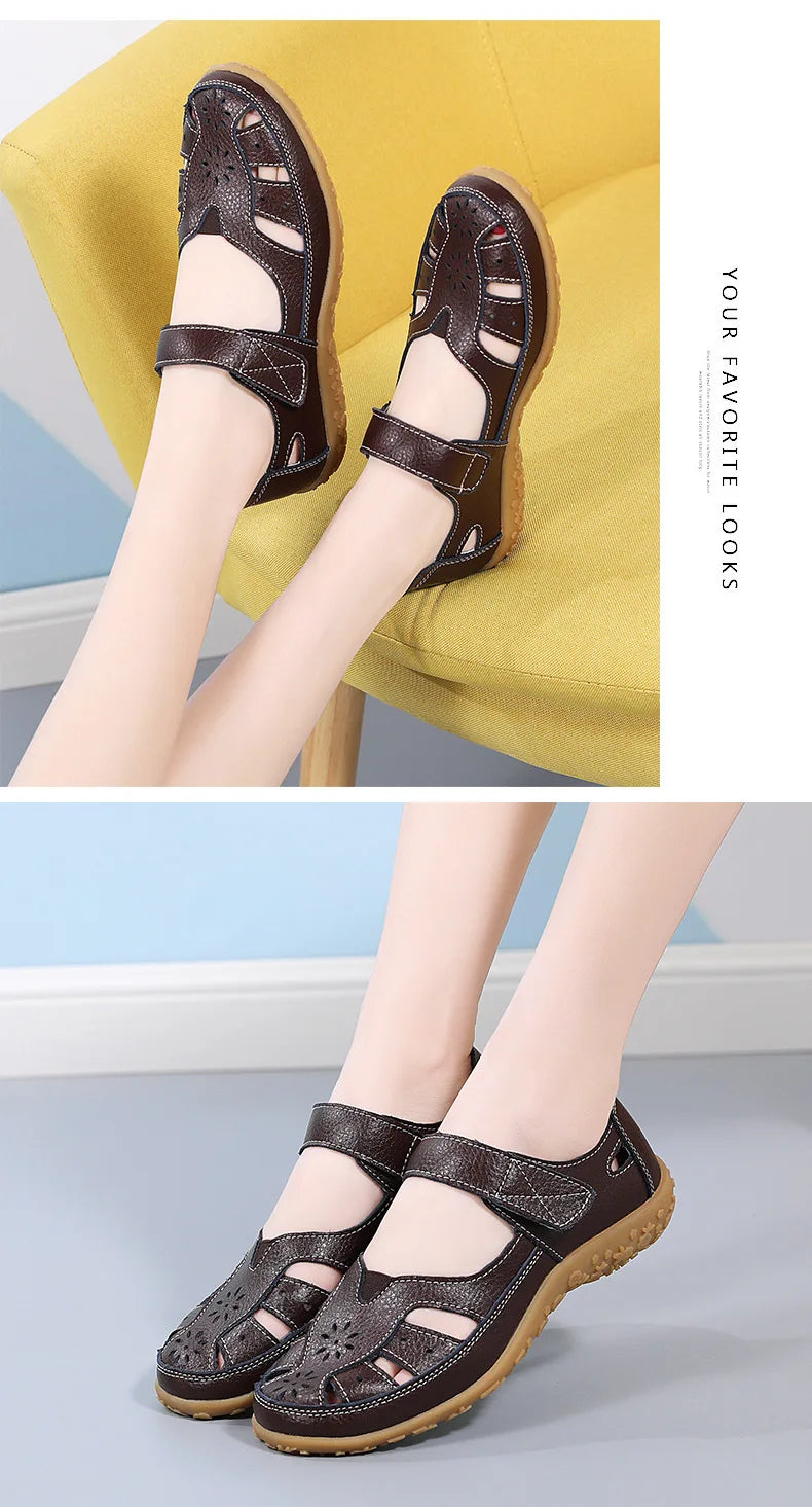 Sandals Summer Breathable Leather Slippers Women Fashion Non-Slip Casual Roman Shoes Ladies Sandals on Sale Off White Shose