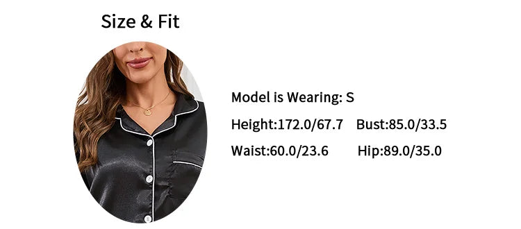 Women Satin Pajamas Autumn Long Sleeve Buttons Lapel Top & Pants Sleepwear 2 Piece Button-Down Pj Set Homewear Cozy Lounge Set